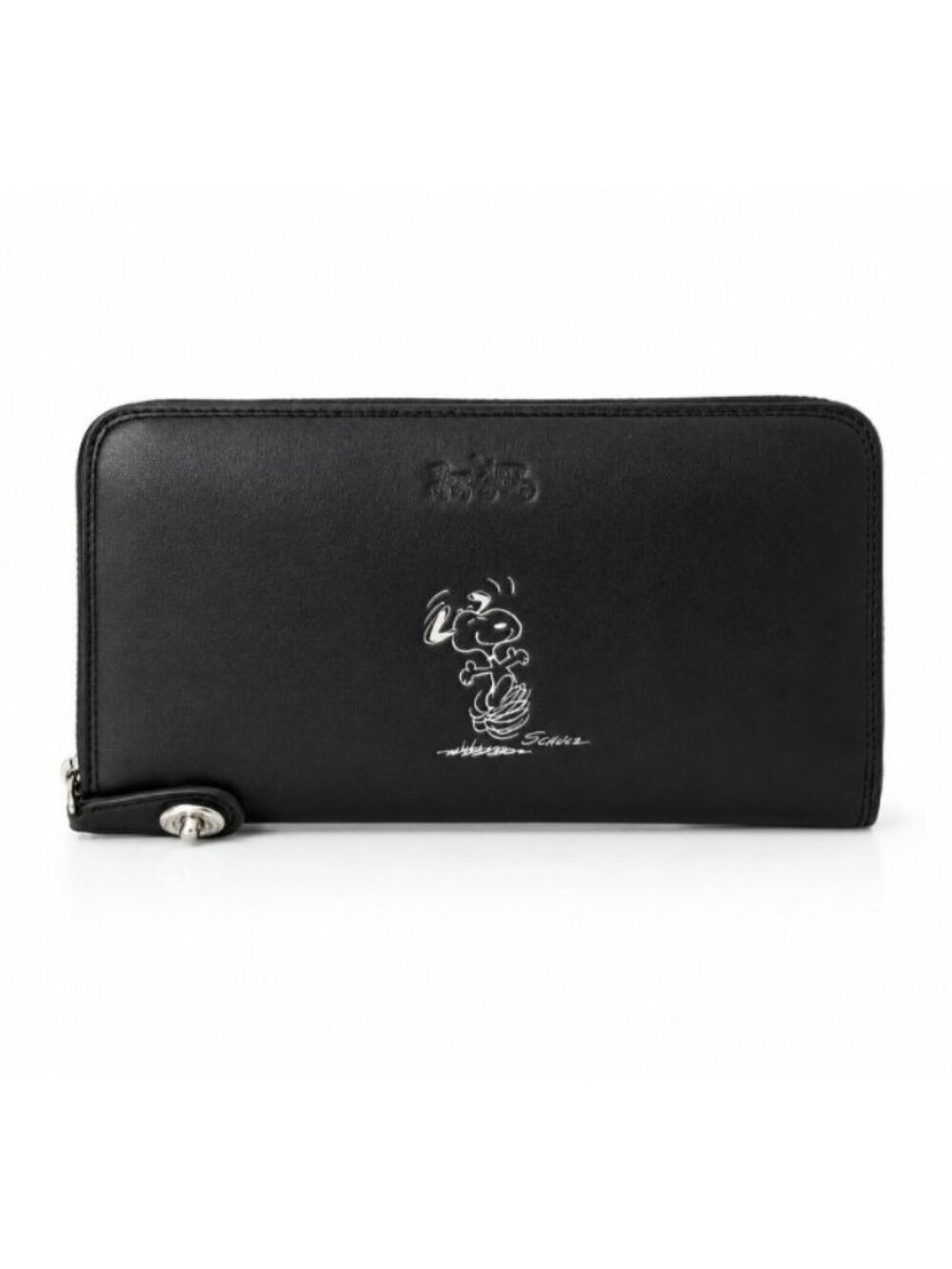 Coach x Peanuts Snoopy Black Leather Zip Around Wallet Silver Hardware